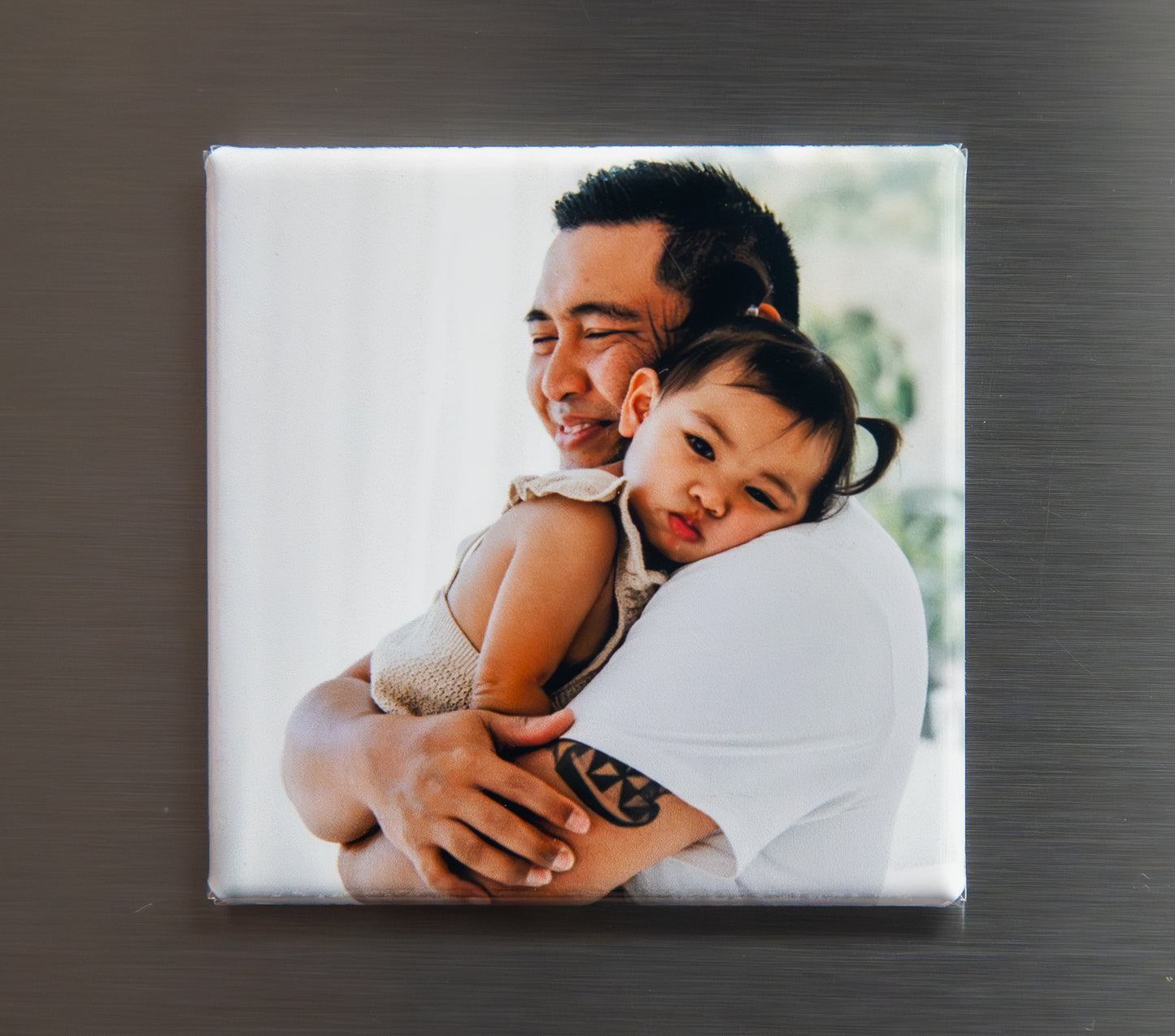 Custom square photo magnet with father and daughter portrait — Simply Love LLC