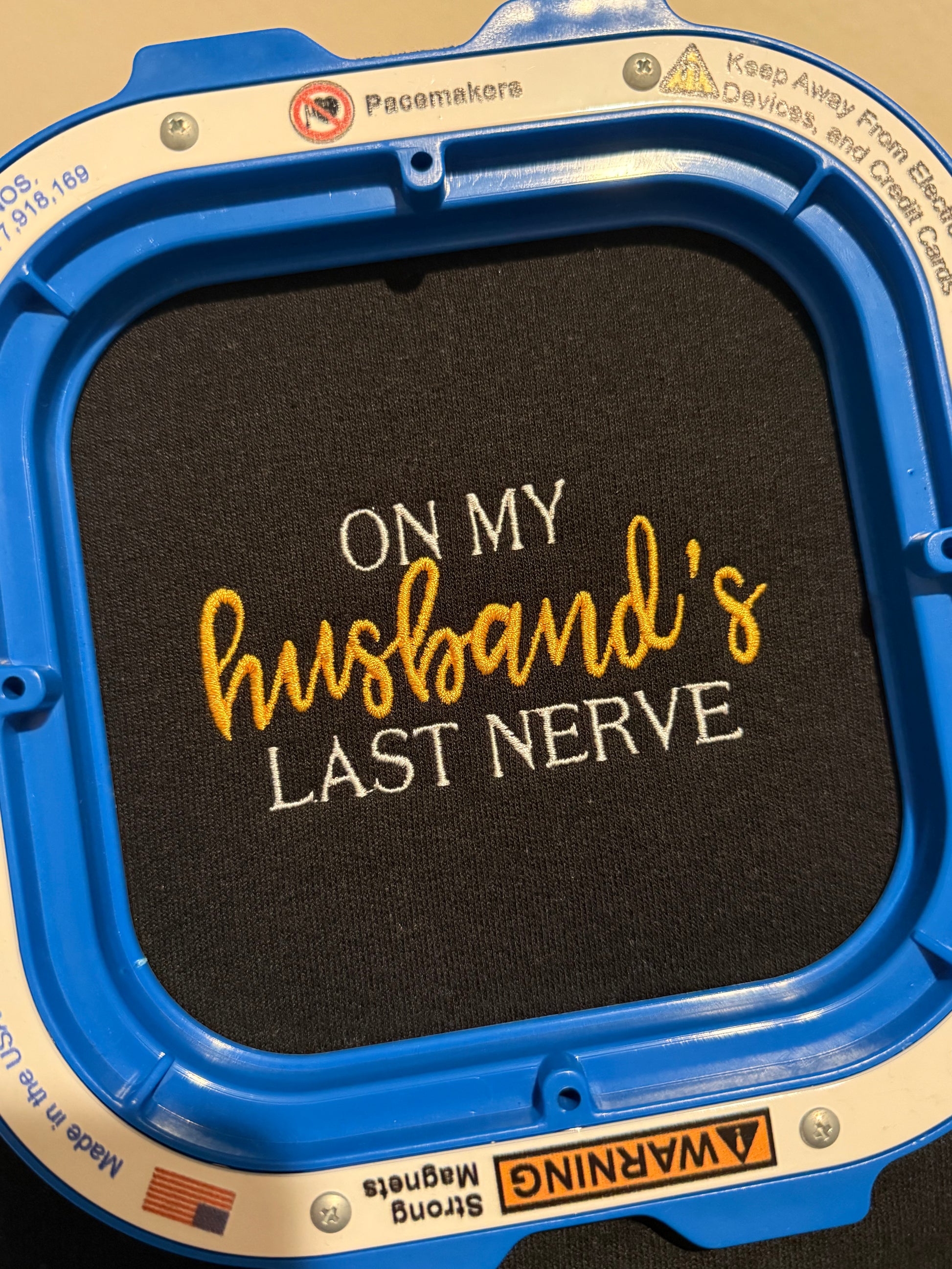 On My Husband's Last Nerve funny embroidered crewneck sweatshirt — Simply Love LLC